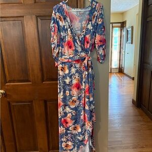 Floral Wrap Dress in Blue and Pink